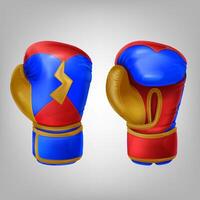 realistisch illustratie van leer veelkleurig boksen handschoenen. sport uitrusting naar beschermen handen in vuist gevecht. handschoenen voor professioneel gevecht, sparren, worstelen of opleiding Aan een ponsen zak vector