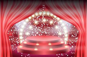kleurrijk verlicht podium voor prijzen en optredens verlicht door felle schijnwerpers. vector illustratie