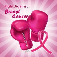 borst kanker poster met realistisch roze boksen handschoenen en lintje. Dames Gezondheid zorg ondersteuning symbool. vrouw hoop en strijd concept. wereld borst kanker bewustzijn campagne. vector