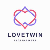 tweeling liefde hart logo ontwerp sjabloon romantisch illustratie symbool paren en bruiloft. vector