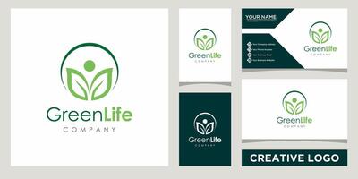 groen blad natuur logo ontwerp sjabloon met bedrijf kaart ontwerp vector