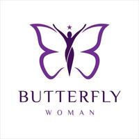creatief vlinder met vrouw logo ontwerp sjabloon vector