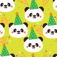 naadloos patroon tekenfilm panda met verjaardag hoed. schattig dier behang voor textiel, geschenk inpakken papier vector