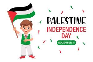 Palestina onafhankelijkheid dag. schattig weinig jongen met Palestina vlag. illustratie, banier vector