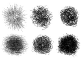 hand- tekening krankzinnig verstrikt kattebelletje willekeurig chaotisch lijnen. vector