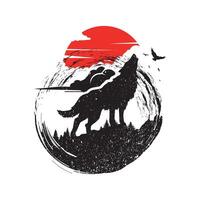 wolf abstract silhouet ontwerp met zwart borstel beroertes vector