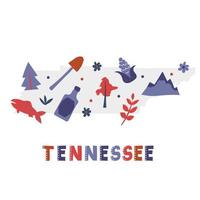 usa kaart collectie. staatssymbolen op grijs staatssilhouet - tennessee vector