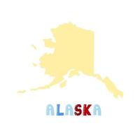 VS collectie. kaart van alaska. belettering in doodle-stijl vector