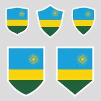 reeks van rwanda vlag in schild vorm kader vector