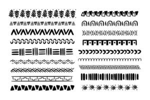 reeks Afrikaanse tribal motief grens in tekening hand- getrokken stijl van meetkundig vormen geïsoleerd Aan wit achtergrond. boho Scandinavisch oke, traditioneel inheems decor. vector