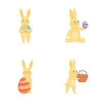 gelukkig Pasen pictogrammen reeks tekenfilm . schattig konijn en Pasen ei vector