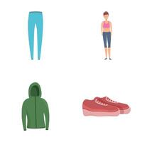 sport mode pictogrammen reeks tekenfilm . vrouw gewoontjes kleding voor geschiktheid opleiding vector