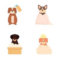 hond spa pictogrammen reeks tekenfilm . schattig hond genieten van salon procedure vector