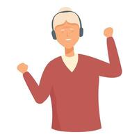 gelukkig ouderen Mens luisteren naar muziek- met hoofdtelefoons vector