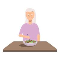 senior vrouw genieten van gezond maaltijd vector