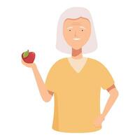 senior vrouw Holding een appel vector