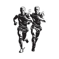 mannetje marathon loper rennen voorkant visie, marathon mannetje hardlopers silhouetten vector