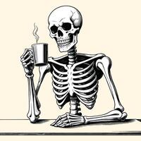 skelet Holding koffie mok illustratie stijl vector