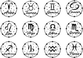 dierenriem sterrenbeeld verzameling. astrologie kalender pictogrammen set. hemel- tekens grafisch ontwerp. astrologisch ster mysticus kunst. illustratie vector