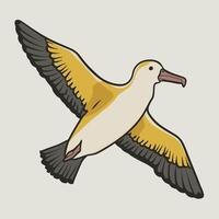 tekenfilm schattig vogel albatros kleurrijk vlak illustratie wit achtergrond vector