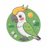 kaketoe papegaai zittend Aan brunch. kleurrijk exotisch vogel met oranje kam in tekenfilm stijl illustratie Aan wit achtergrond. vector