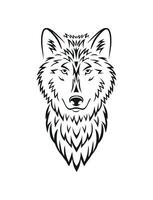 mooi wolf hoofd zwart lijn tatoeëren illustratie. wild wolf symbool voor afdrukken geïsoleerd Aan wit vector