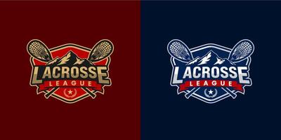 de lacrosse logo illustratie Kenmerken een berg en stokken. vector