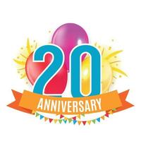 sjabloon 20 jaar verjaardag gefeliciteerd, wenskaart met ballonnen uitnodiging vectorillustratie