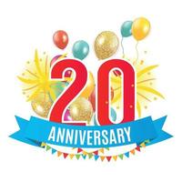 sjabloon 20 jaar verjaardag gefeliciteerd, wenskaart met ballonnen uitnodiging vectorillustratie