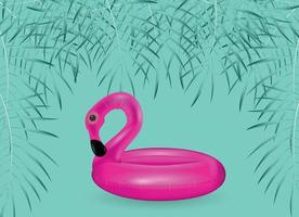opblaasbare cirkel om te zwemmen en te ontspannen roze flamingo's opblaasbaar met palmbladeren. vector illustratie