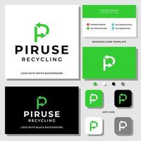 letter p monogram recycling logo ontwerp met sjabloon voor visitekaartjes. vector