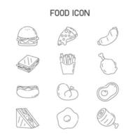 voedsel pictogrammenset, symbool, zwarte omtrek, 12 pictogrammen, vector illustratie.