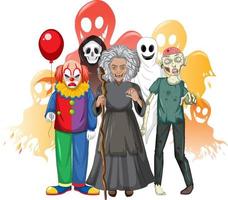 halloween stripfiguur met heks en clown en zombie vector
