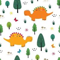 dinosaurus patroon naadloze achtergrond cartoon schattige dieren en natuur hand getekend in kind stijl ontwerp gebruikt voor publicatie, behang, stof, textiel vectorillustratie vector