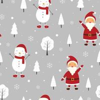 naadloze patroon kerst achtergrond heeft de kerstman met sneeuwmannen en pijnbomen hand getekende ontwerp in cartoon stijl, gebruik voor print, viering behang, stof, textiel. vector illustratie