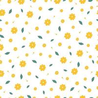 naadloze patroon gele bloem en groen blad achtergrond hand getekende ontwerp in cartoon stijl, gebruik voor print, behang, stof patroon, textiel. vector illustratie