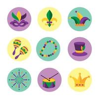 mardi gras carnaval icon set vector