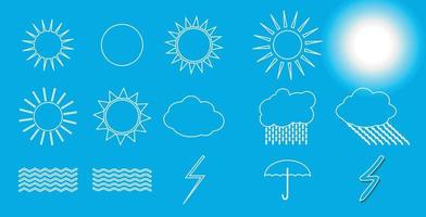 set symbolen zon, wolken, onweer, paraplu. vectorillustratie. vector