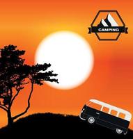 cartoon minibus in de natuur een boom silhouet. vector illustratie