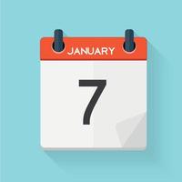 7 januari platte dagelijkse kalenderpictogram. vector illustratie embleem. element van ontwerp voor decoratie kantoordocumenten en toepassingen. logo van dag, datum, tijd, maand en feestdag