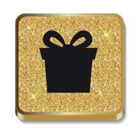 gouden glitter glanzende geschenkdoos icoon. knop met schaduw voor uw site en mobiele applicatie vector