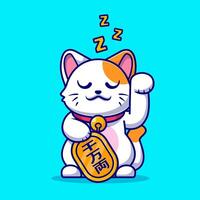 schattig Lucky kat slapen met goud munt tekenfilm vector