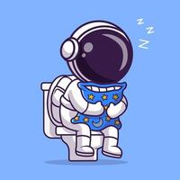 schattig astronaut slapen Aan toilet met hoofdkussen tekenfilm vector