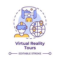 virtueel realiteit tours multi kleur concept icoon. technologie integratie in reizend. vr beleven. ronde vorm lijn illustratie. abstract idee. grafisch ontwerp. gemakkelijk naar gebruik in blog post vector