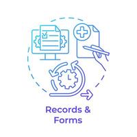 records en vormen blauw helling concept icoon. document controle, records beheer. ronde vorm lijn illustratie. abstract idee. grafisch ontwerp. gemakkelijk naar gebruik in infografisch, presentatie vector