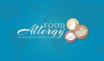 voedsel allergie bewustzijn week illustratie thema met melk, pinda's en schaaldieren pictogrammen vector