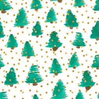 waterverf Kerstmis of pijnboom boom naadloos patroon ontwerp met goud dots vector