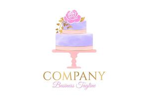 elegant goud en pastel taart logo ontwerp vector