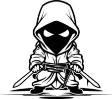 ninja. zwart en wit illustratie van een Ninja met een zwaard. vector