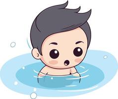 schattig weinig jongen zwemmen in water tekenfilm illustratie grafisch ontwerp. vector